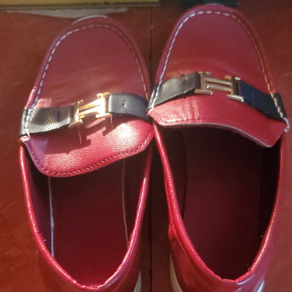 Red Loafers with Gold Buckle